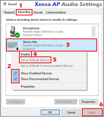 Xeesa AP Windows Sound Settings