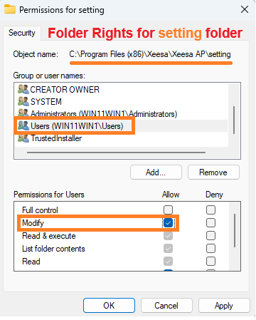 Xeesa AP Windows Folder Rights